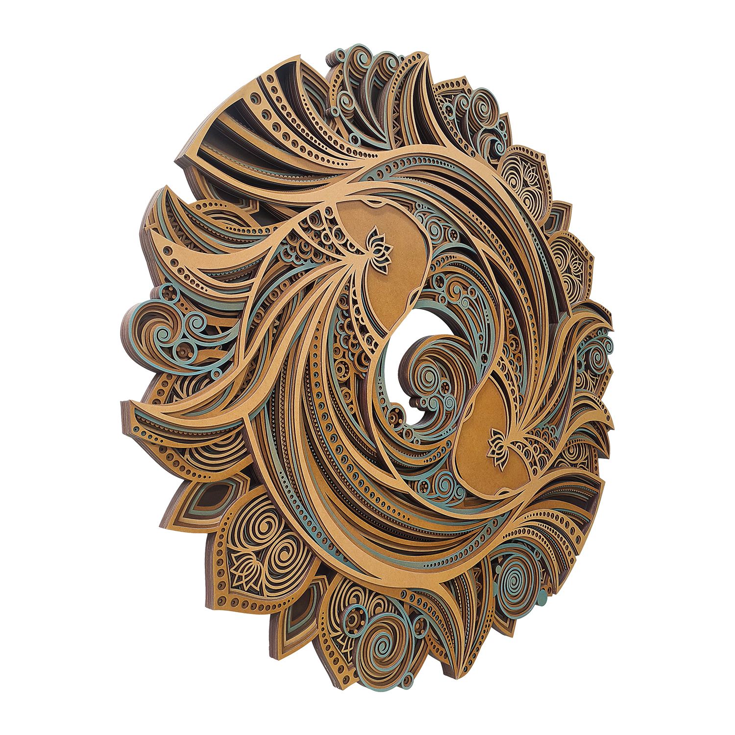 Twin Koi Harmony – 3D Multi-Layered Wooden Mandala Wall Art - Image 4