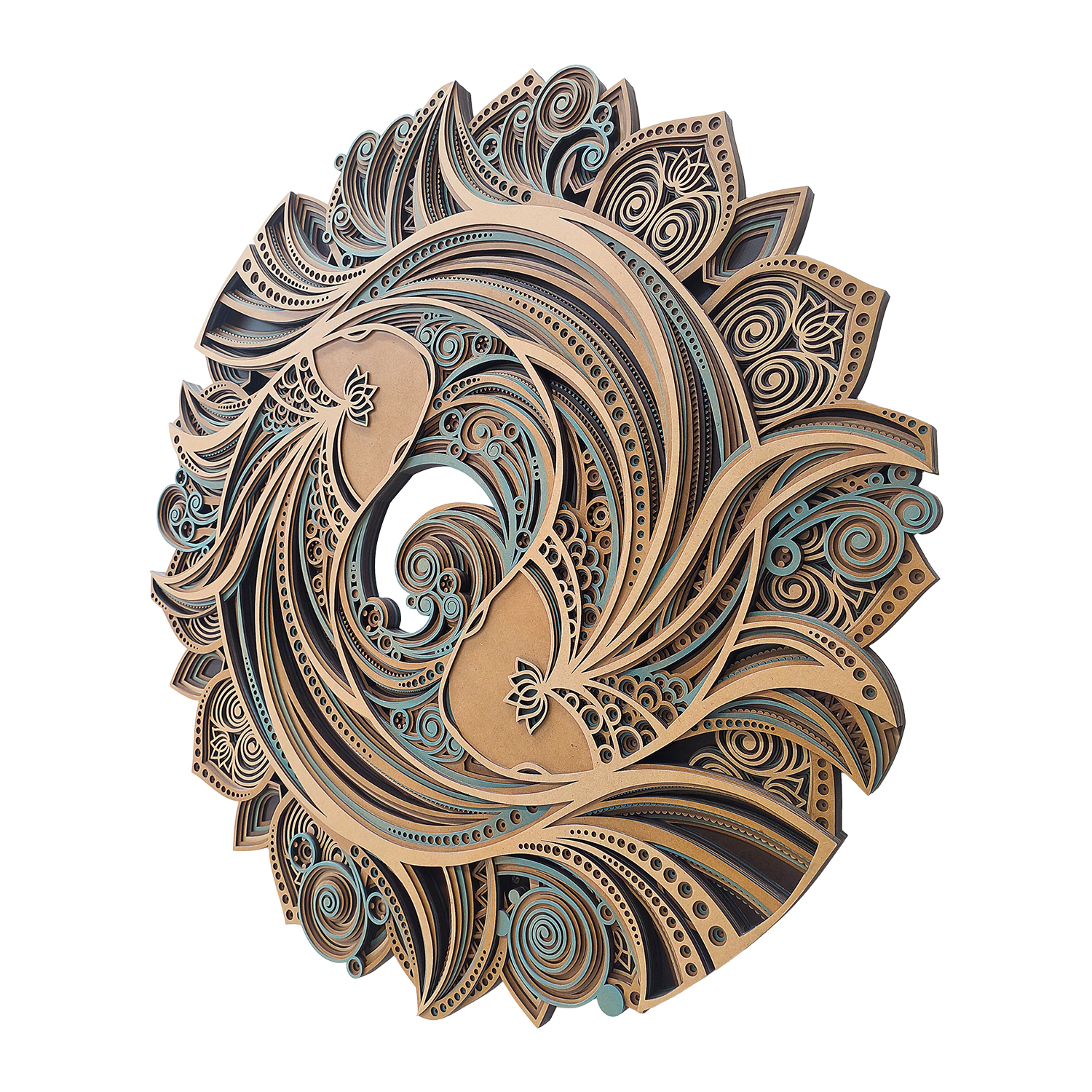 Twin Koi Harmony – 3D Multi-Layered Wooden Mandala Wall Art - Image 5