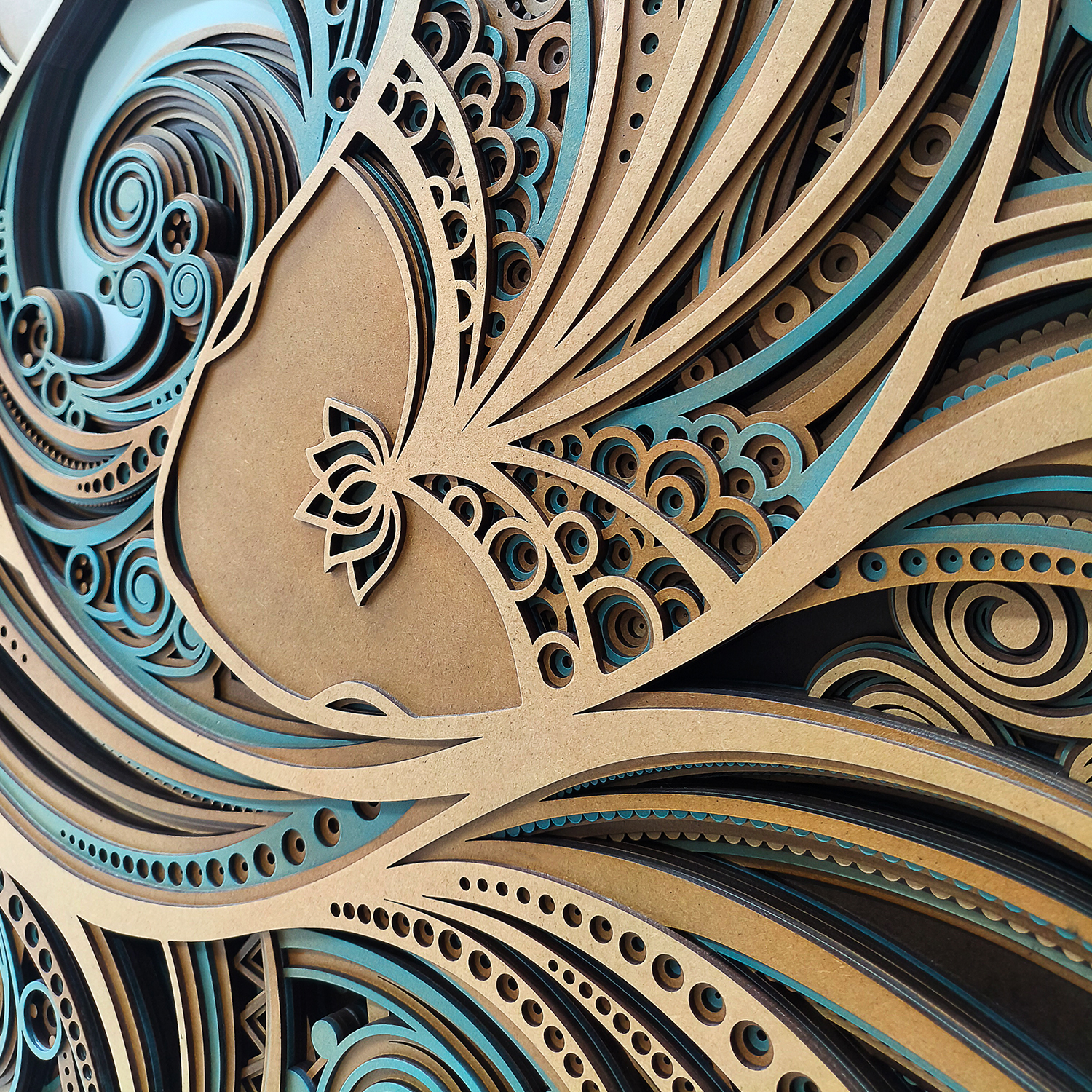 Twin Koi Harmony – 3D Multi-Layered Wooden Mandala Wall Art - Image 6