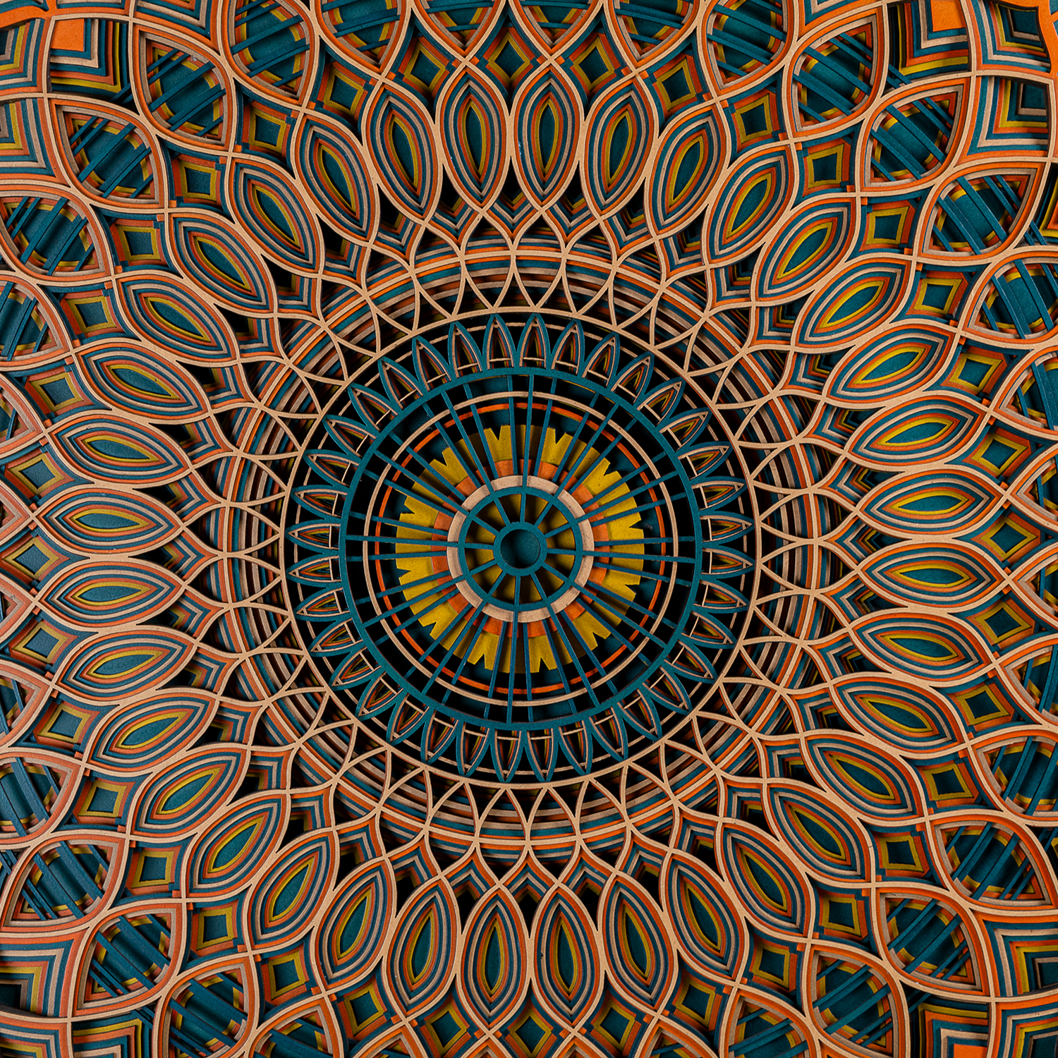 Close-up of intricate central geometric mandala design