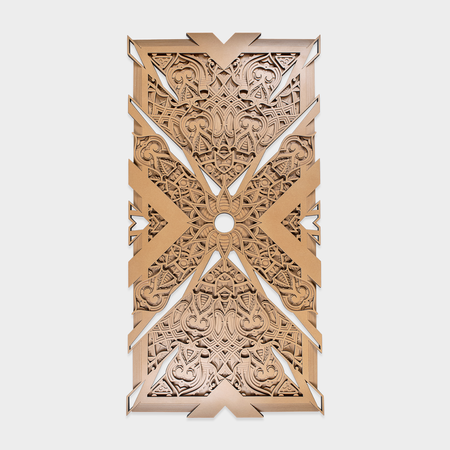 Vertical rectangular geometric mandala wooden wall décor
