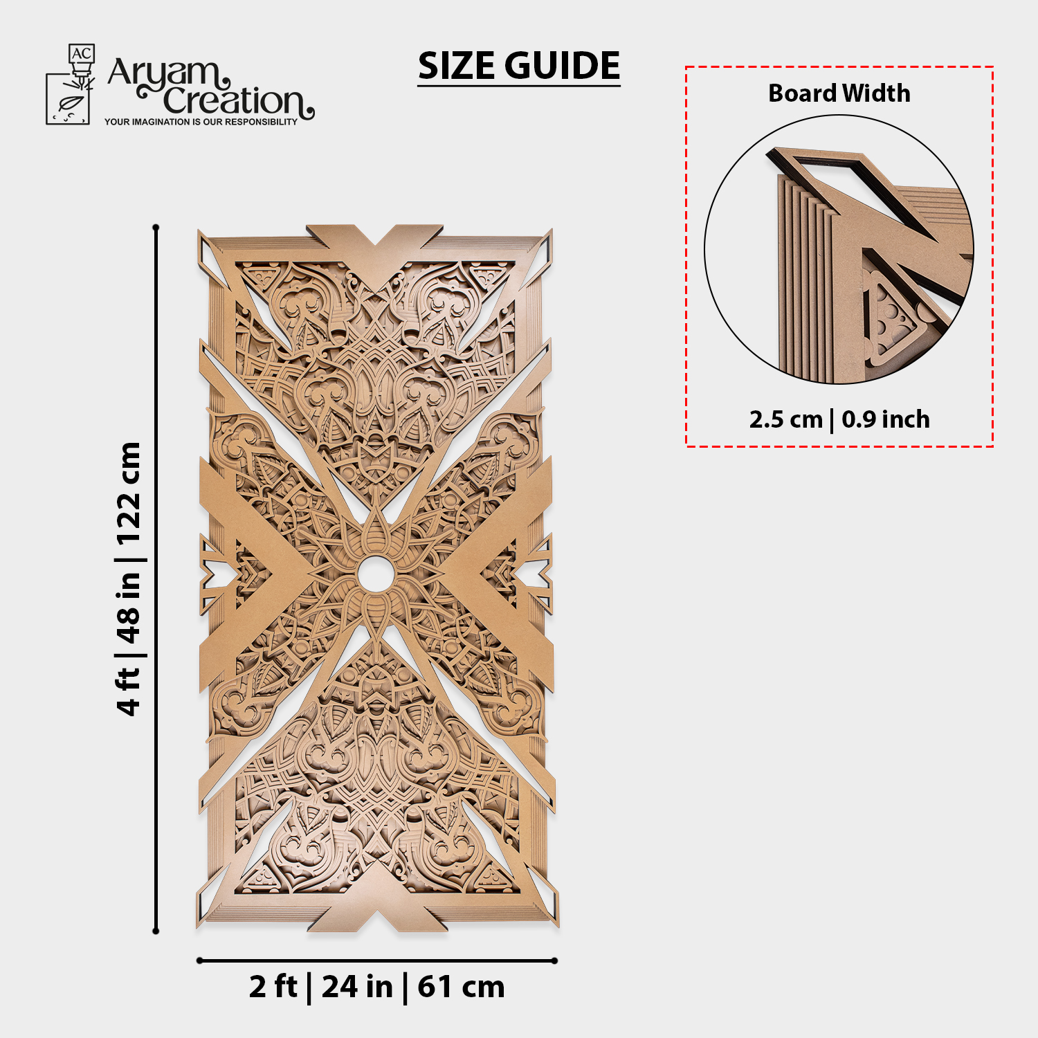 Geometric Radiance wall art available size and board thickness guide