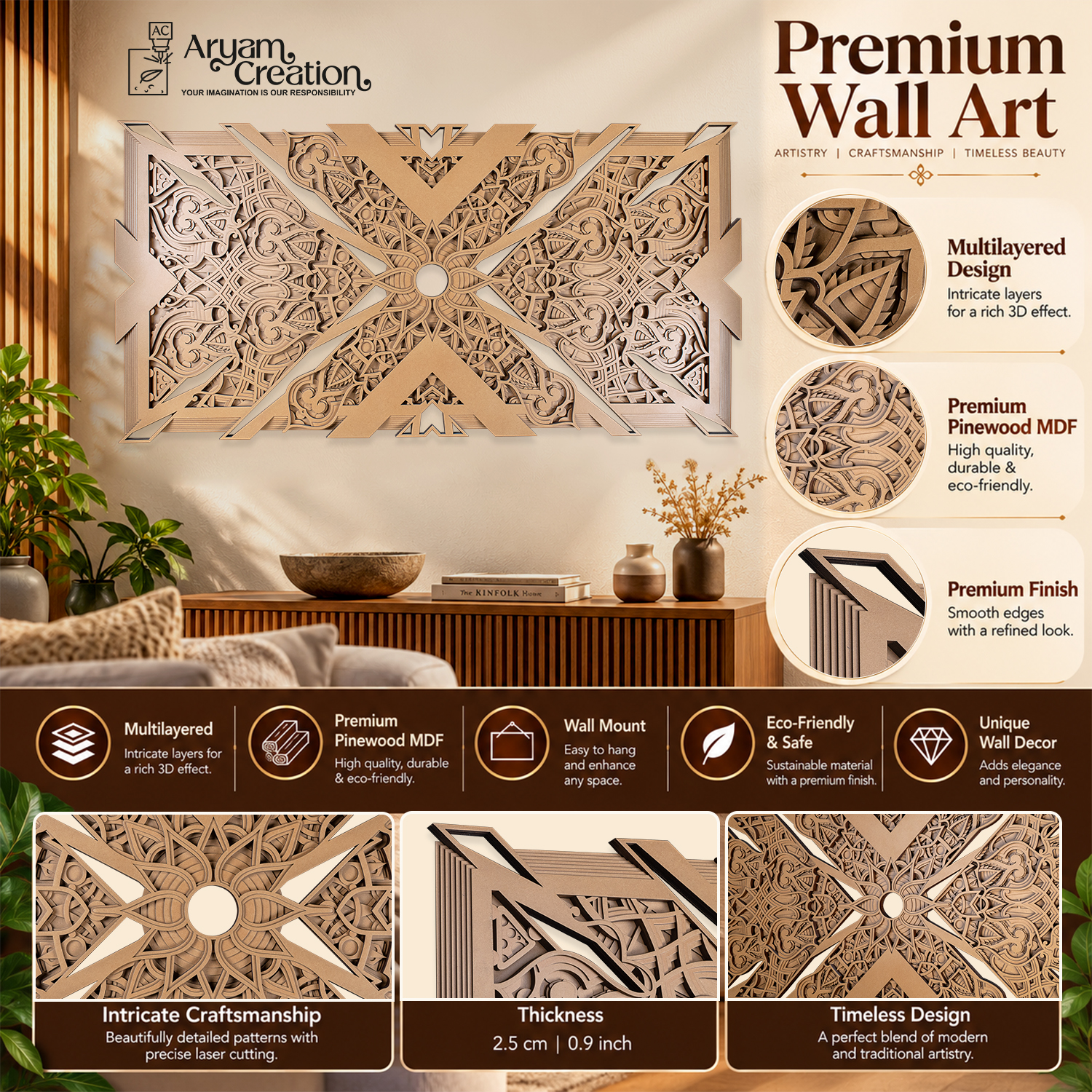 Geometric Radiance wall art available size and board thickness guide