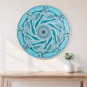 Azure Lotus turquoise 3D multi-layered wooden floral mandala wall art