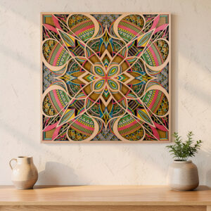 Prism Petals colourful 3D geometric mandala wooden wall art