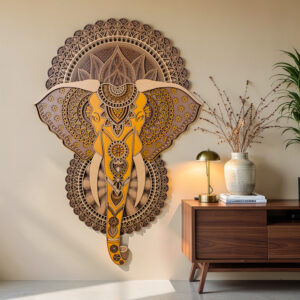 The Airavata Majesty – 3D Multi-Layered Elephant Mandala Wall Art - 2 x 3 ft, Royal Gold