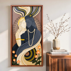 Radha Krishna 3D multi-layered wall art with mandala detailing and lotus flowers